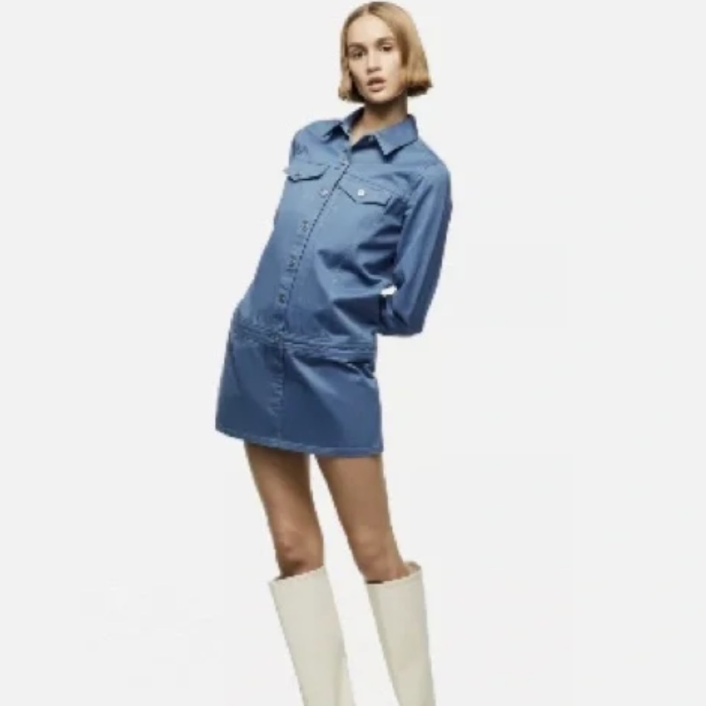 NWT Zara Long Sleeve Denim Shirt Dress in Blue Sz S